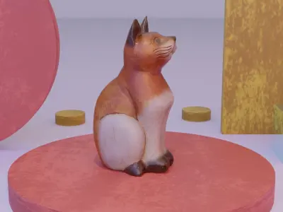 Cat wood statue 01 Low-poly 3D model