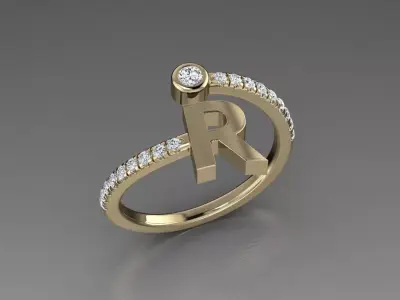 Jewelry Alphabet Diamond Ring R 3D print model