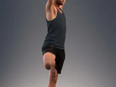 Pre posed male 3D model in a sport attire doing yoga 3D model