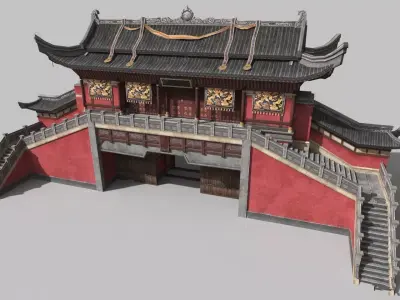 Chinese style architectural city gates 3D model