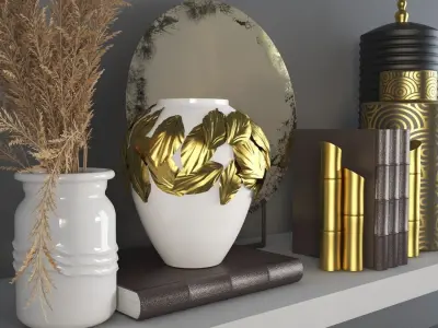 set439 vase with gold leaves and mirror 3D model