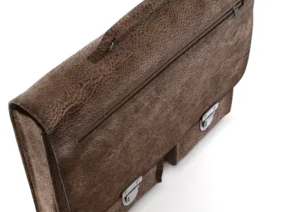 School bag leather Cartable en cuir 3D model