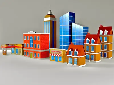 Low poly buildings school building Low-poly 3D model