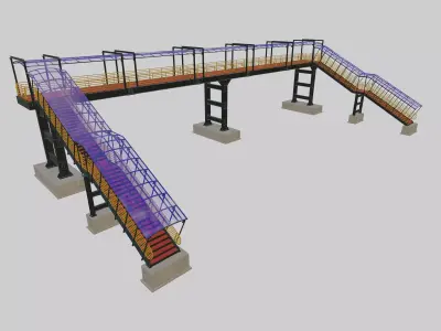 Steel Pedestrian Bridge-Three Columns-Pipe Rail-Straight Type-8 3D model