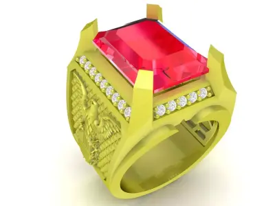 Luxury Emerald Cut Stone Men Ring 3D Jewelry Model  4008 3D print model