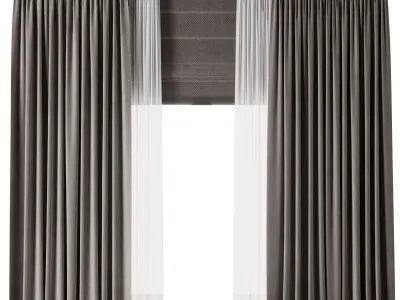 Rod Curtains with Roman blinds brown 20 HBH Low-poly 3D model