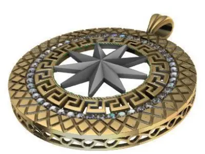 Round Star Pendant 3D model Texture 3D print model 3D print model