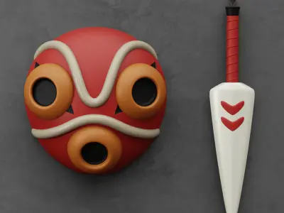 Monoke Hime Princess Mask Dagger Set Wall 3D print model
