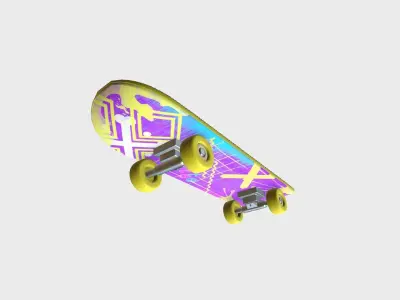 Cartoon Skate 01 Yellow Purple - Character Sport Equipment Low-poly 3D model