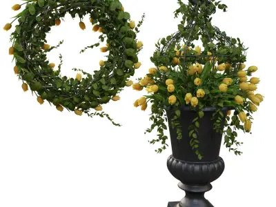 Vase with tulips and a wreath of tulips 01 3D model