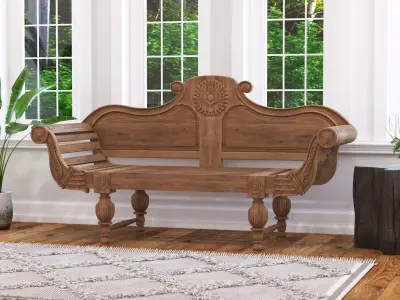 Wodden Bench Low-poly 3D model