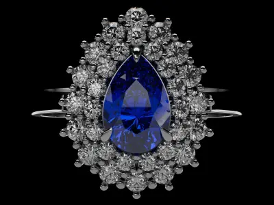 Sapphire Diamond Halo Ring and Pendant  3D print model