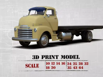 STL files Hauler Cab Over Engine longbed flatbed truck COE 3D print model