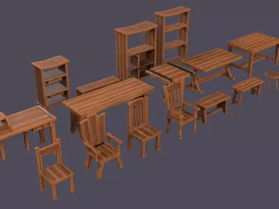 Stylized furniture collection Low-poly 3D model