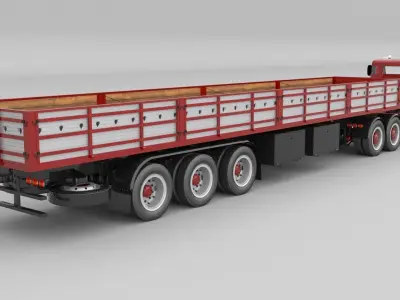 1975 Semi Truck Double Axle And Trailer 3D model