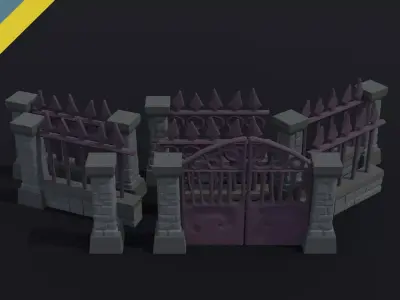 Cartoon fantasy cemetery fence kit Polygonal Style Low-poly 3D model