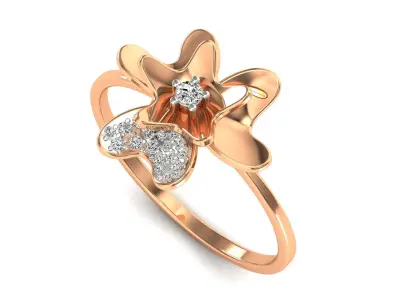 Ring-10 rose gold flower ring with diamonds 3D print model