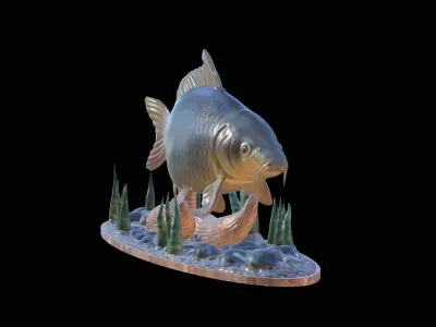 BIG CARP 2 UNDERWATER STATUE DETAILED TEXTURE FOR 3D PRINTING 3D print model