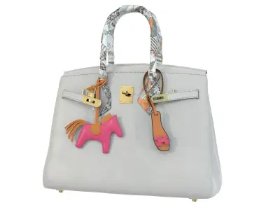 Hermes Birkin Black Cream with accessories Low-poly 3D model