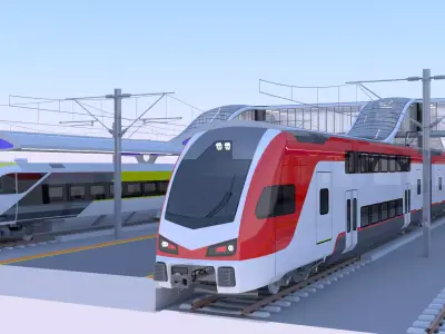 Station with american trains II 3D model