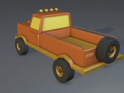 Low Poly Cartoon Safari Truck 3D Low-poly 3D model