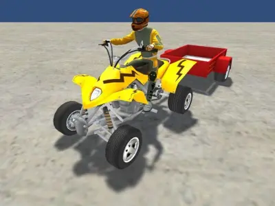 LowPolyQuadBikeWithTrailerandRider-4 atv racing game Low-poly 3D model