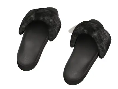 Slide Slippers with Fur Low-poly 3D model