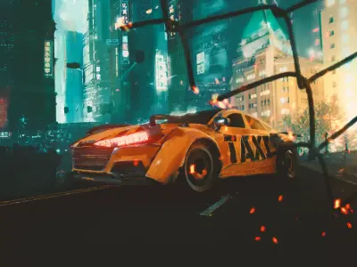 Cyberpunk Taxi  Low-poly 3D model