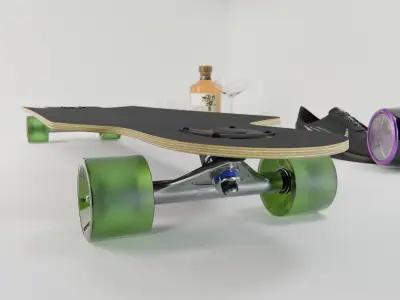 Longboard skateboard with wheels and bottle Free 3D model