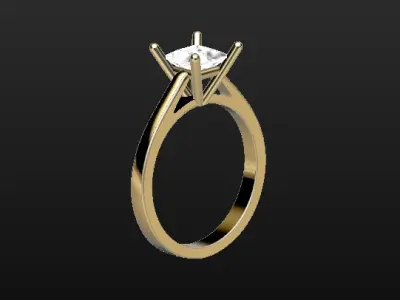 Solitaire engagement ring 1ct princess cut stone 3D print model