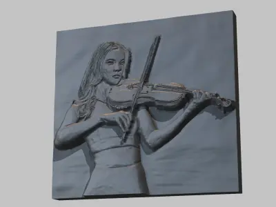 Violinist girl bas relief sculpture  Free 3D print model