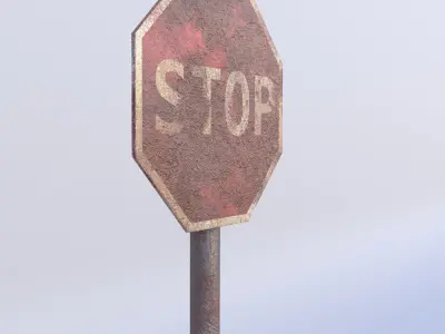 Game-ready Stop sign rusty Unity Unreal Engine  Low-poly 3D model