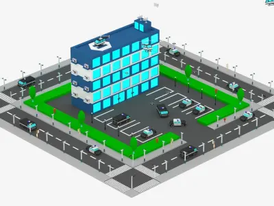 Cartoon Police Station Package 3D model