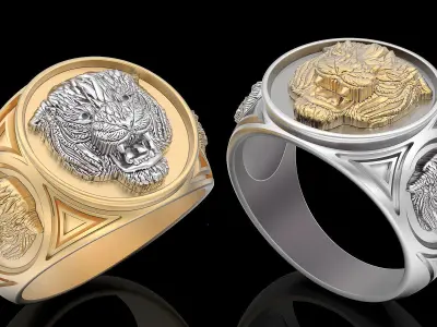 Tiger ring  gold sterling printable jewelry 3D model 3D print model