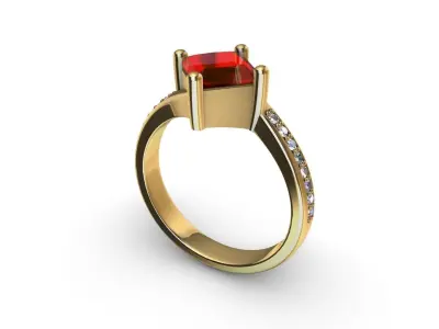Solitaire Ring With Pricess Cut Twist 3D print model
