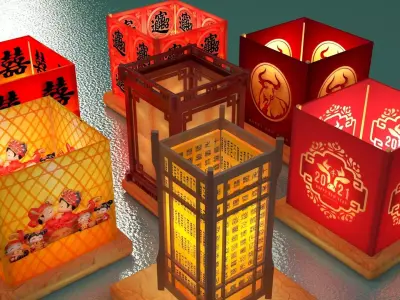 Chinese water lanterns  Low-poly 3D model