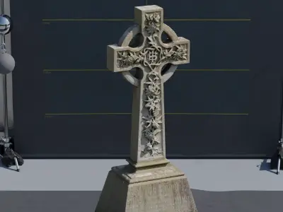 Gravestone Celtic Cross Leaves Decoration  Low-poly 3D model