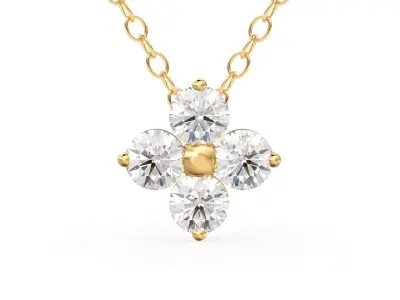 Clover Diamond Pendant Gold Zircon Layering Necklace 3D print 3D print model