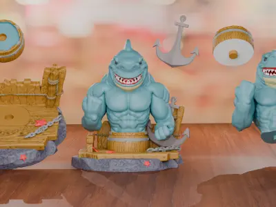 Warrior Shark - 3D Statue  Free 3D print model