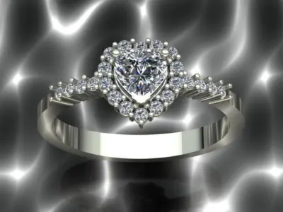 Heart Shaped Diamond Golden Ring 3D print model