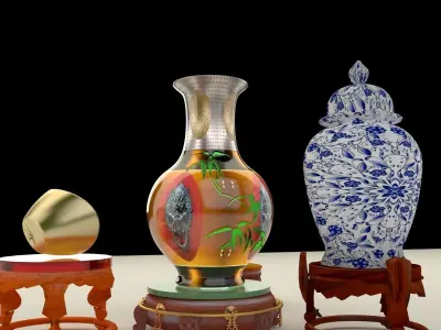 Chinese display stand with vase  3D model