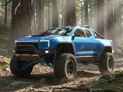 Blue Off-Road Pickup Truck 4x4 Model low poly  Low-poly 3D model