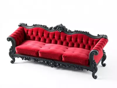 Baroque Red Velvet Ornate Sofa Low-poly 3D model