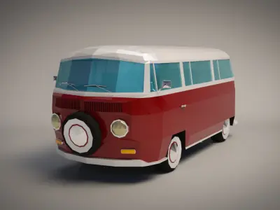 Low-Poly Cartoon VW Transporter Bus Low-poly 3D model