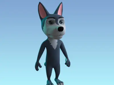 Stylized Young Wolf NoRig Low-poly 3D model