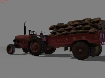 Tractor with bag Low-poly 3D model