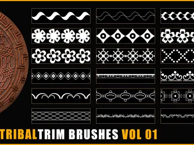 110 Tribal Trim Brushes - Border Pattern - Roll Brush - VOL 01 Texture