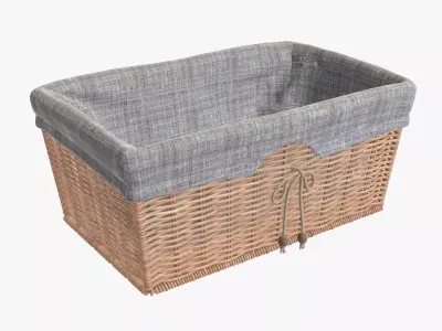 Wicker basket rectangular with fabric light brown 3D model
