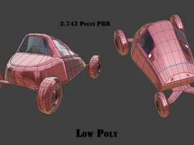 Simple Vintage Cartoon Car many PBR Options Textures Low-poly 3D model