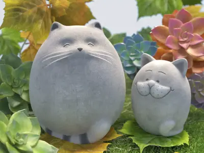 Fat cats Low-poly 3D model